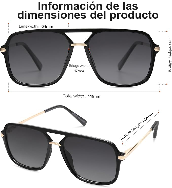 Dimensiones del lente de sol SOJOS estilo retro aviador para hombres y mujers